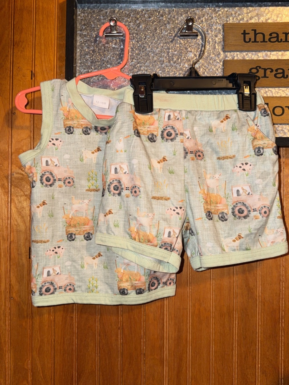 Toddler Tractor Print Tank + Shorts Set in Light Mint